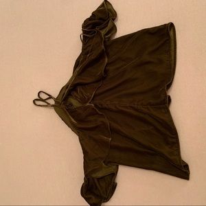 Velvet off the shoulder army green flowy top